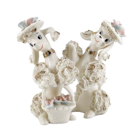 Vintage Lefton's Porcelain Spaghetti Poodles Sitting Pretty Figurines