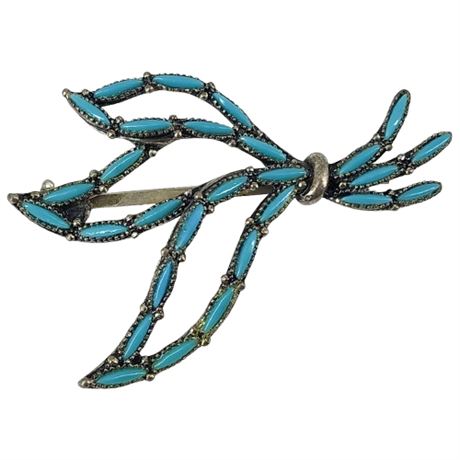 Vintage Zuni Style Faux Turquoise Needlepoint Brooch