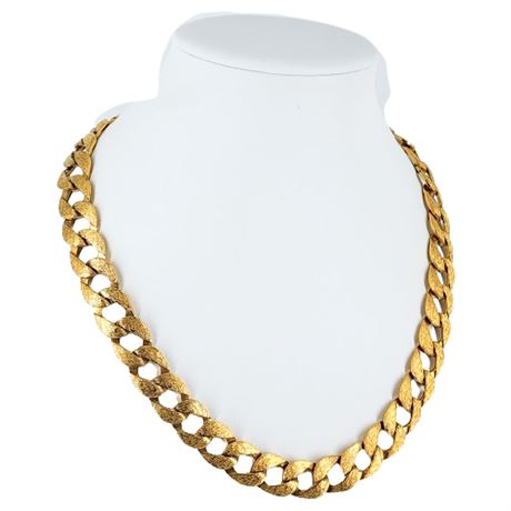 Signed Vintage NAPIER Textured Gold Tone Chunky Curb Chain Necklace