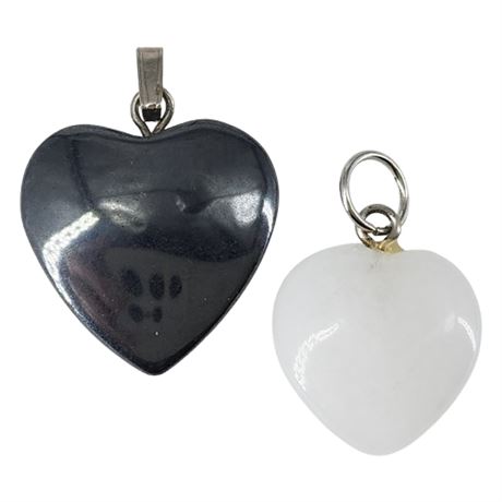 Hematite & Quartzite Heart Pendants