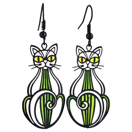 Vintage Black Cat Plique-à-Jour Enamel Earrings
