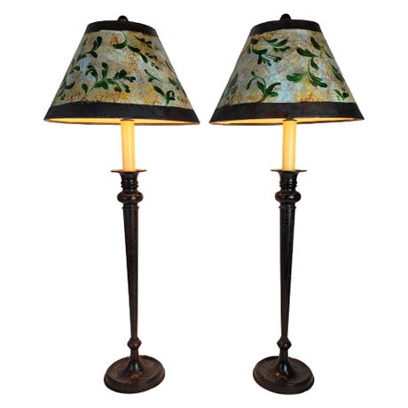Pair Frederick Cooper Buffet Table Lamps w/ Hand Painted Shades