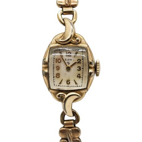 Vintage ELGIN 10K Rolled Gold Plate Bezel Ladies Wrist Watch, Running