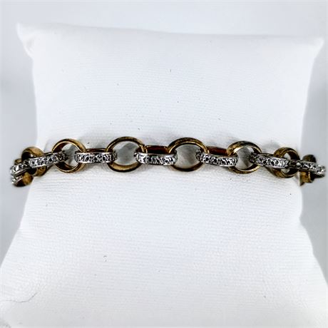 Vintage Two-Tone Link Bracelet with Butterfly Charm