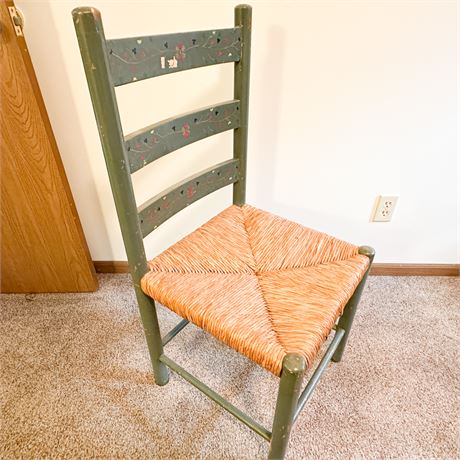 Vintage Painted Ladder Back Side Chair with Woven Seat