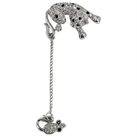 Vintage Rhinestone Cat & Mouse Brooch