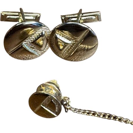Gold-Tone Geometric Cufflinks & Tie Tack