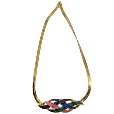 Vintage Gold Tone Braided Enamel Necklace