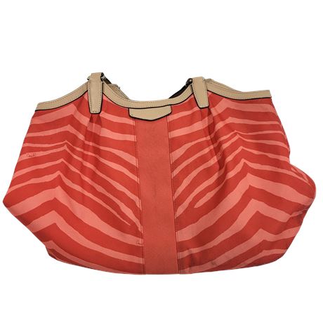 Coach Signature Devin Stripe Zebra Print Shoulder Bag Peach Orange/Tan #F24022