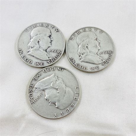 3 - 1950 Franklin Half Dollars