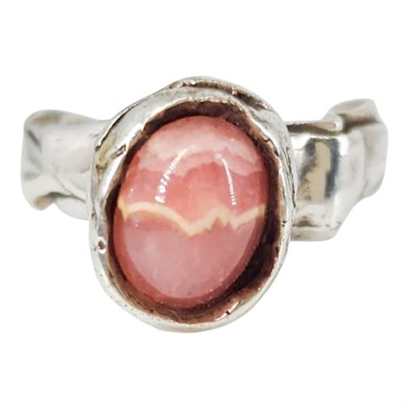 Artisan Made Sterling Silver Rhodochrosite Ring, Sz 8.5