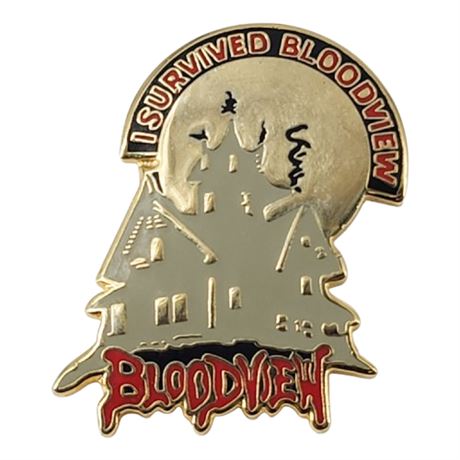 Vintage "I Survived Bloodview" Haunted House Lapel Pin