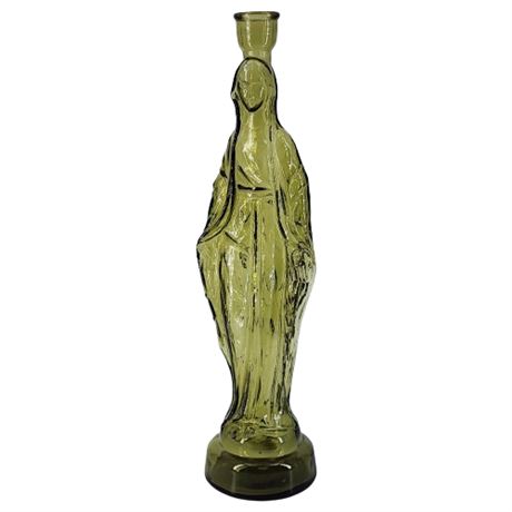 Vintage Olive Green Glass Mother Mary Candle Stick/Bottle