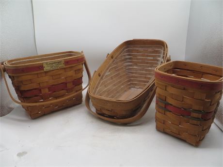 Longaberger 1989 Christmas Collection Holiday Memory Medium Baskets 2 w/Liners