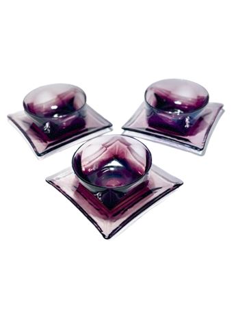 Vtg Hazel Atlas Amethyst Moraccan Crystal Bowls w/Matching Plates - set of 3