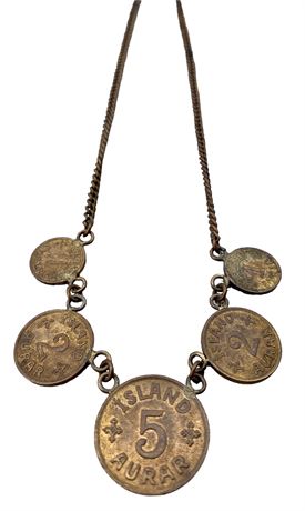 c1940 Icelandic Coin Souvenir Necklace
