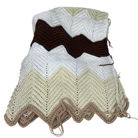 Brown & Yellow Vintage Chevron Crocheted Afghan