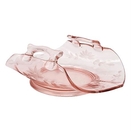 Folded Etched Pink Depression Glass Plate