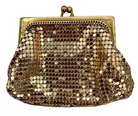 Whiting & Davis Co. Mid Century Gold Chainmail Evening Clutch, Petite Handbag