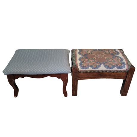 Antique Needlepoint/Upholstered Footstools, Lot of 2
