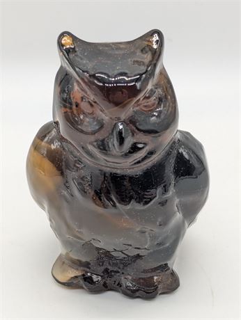Vtg. Imperial Paperweight Owl Figurine Caramel Slag Glass