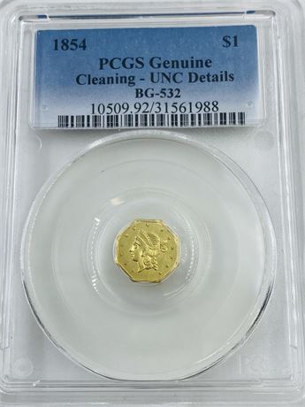 1854 $1 Gold BG-532 UNC PCGS