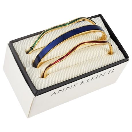 Vintage ANNE KLEIN II Gold Tone Enamel Bangle Set, New in Box