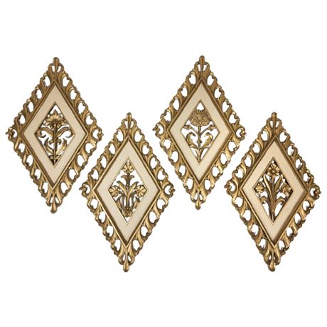 Mid-Century Hollywood Regency Gilded Flower Wall Plaques, Set of 4