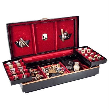 Vintage BABCOCK Men's Leather Jewelry Box Full of Manly Miscellany
