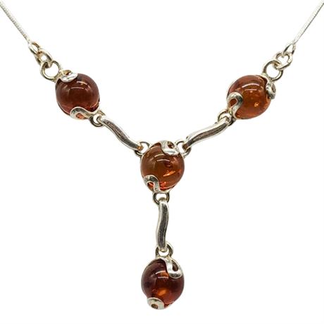 Sterling Silver Baltic Amber Y-Drop Necklace