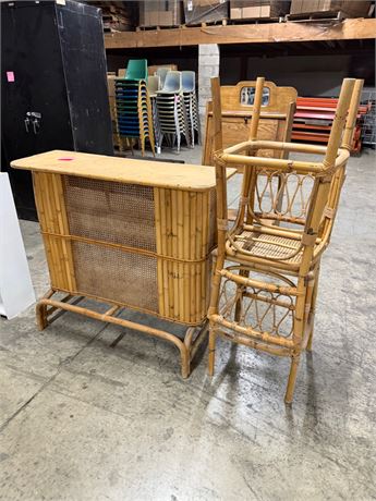 Bamboo Bar w/ 2 Matching Stools - 45” Long