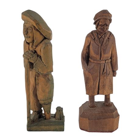 Vintage Hand-Carved Wooden Men Sculptures