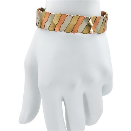 Vintage Tri-Tone Twisted Mixed-Metals Cuff Bracelets