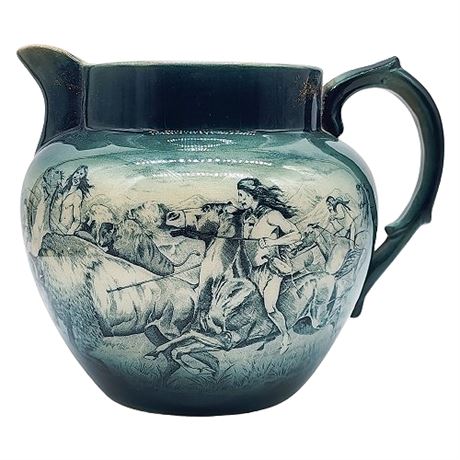 Vintage BUFFALO POTTERY "Buffalo Hunt" Ceramic Pitcher