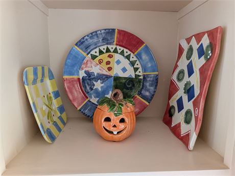 Shelf Lot of handmade hand painted pottery