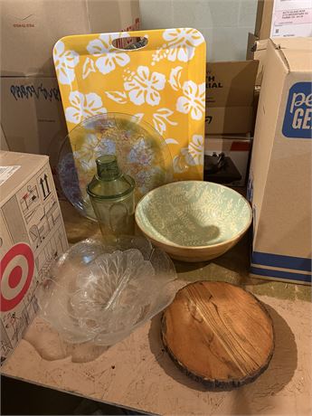 Bowls, Wooden Trivet, Tray, Cocktail Shaker & Platter