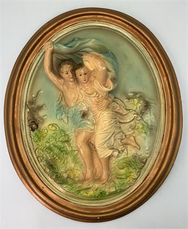 Vintage Dimensional Lovers Chalkware High Relief Wall Plaque