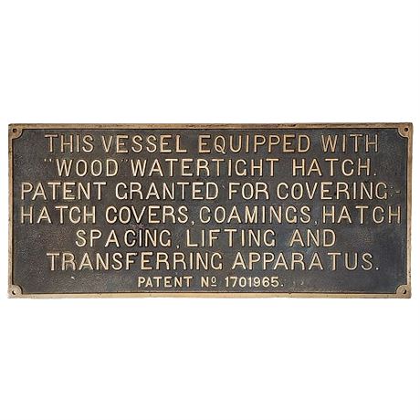 Vintage Large Heavy Cast Bronze Nautical Hatch Cover Sign