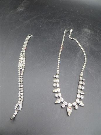LIGHT BLUE RHINESTONE NECKLACE & BRACELET SET