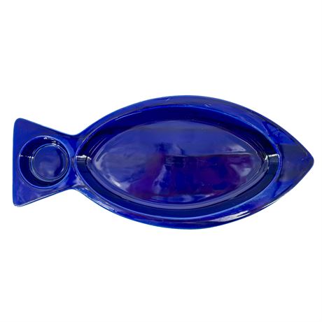 Vintage Hall Cobalt Blue Ceramic Fish Serving Dish