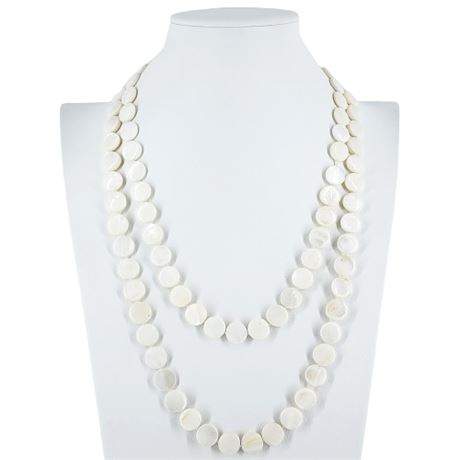 Vintage 50" Mother of Pearl Coin Bead Necklace