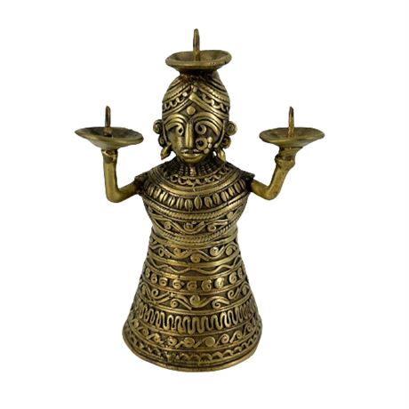 Dhokra Art Brass Lady Candle Holder