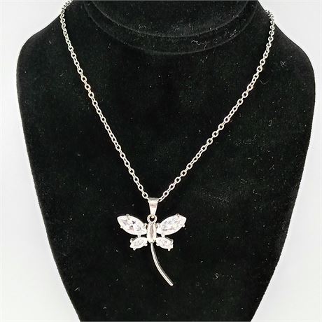 Silver-Tone Crystal Dragonfly Pendant Necklace – Adjustable Chain