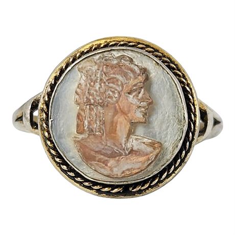 800 Silver Carved Abalone Cameo Ring