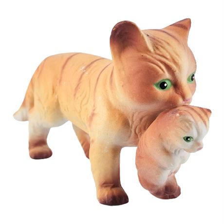 Porcelain Bisque Orange Cat & Kitten Figurine