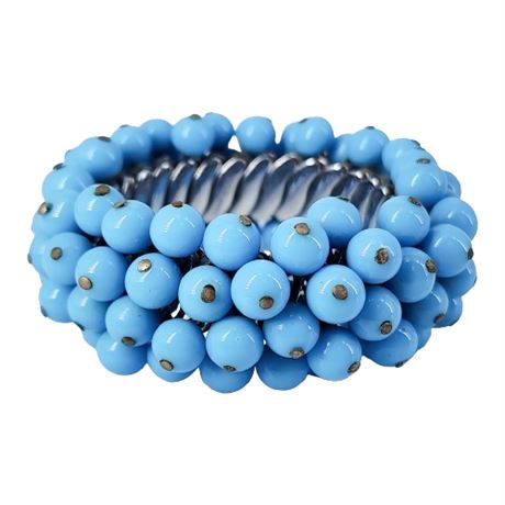 Mid-Century Blue Glass Bead Japanese Stretch Bracelet