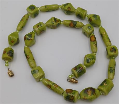 Czech green glass bead necklace