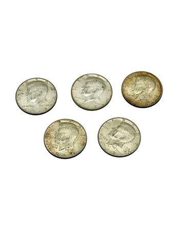 Five (5) 40% Silver Kennedy Half Dollars