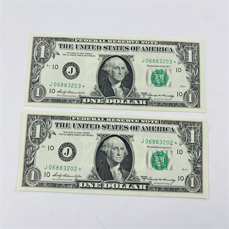 2 Consecutive UNC 1969 $1 Star Notes