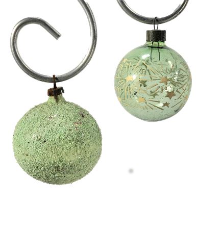 Antique un-silvered and flocked Rare Ornaments Aqua Green